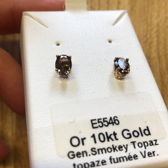 10kt Gold & Smokey Topaz Stud Earrings - Picture 5 of 6